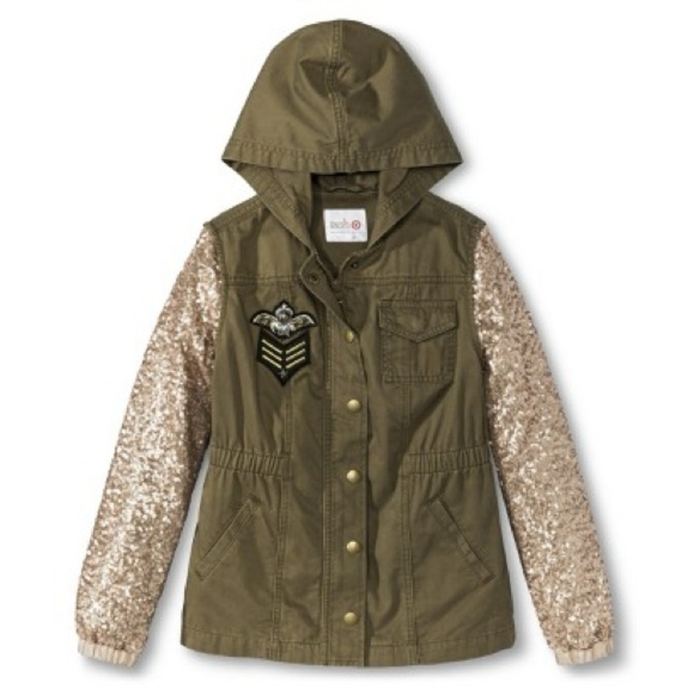 Annie x Target Olive Green and Gold Sequin Utility Jacket